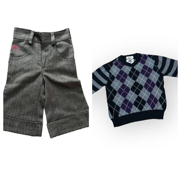 Boys Mixed Knit Argyle V Neck - Picture 4 of 5